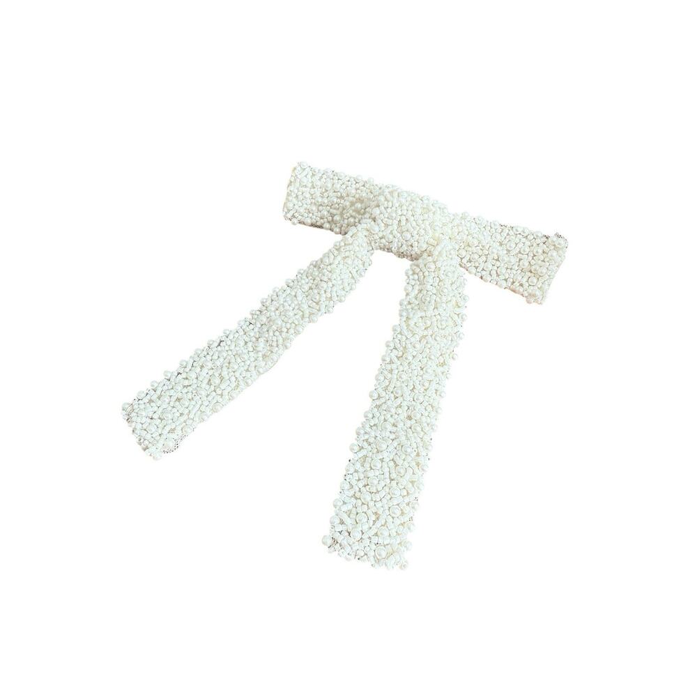 Gorgeous Pearl Beaded Large Bow Hair Clip Preowned Wedding Clip Paris Barrette - Picture 2 of 7